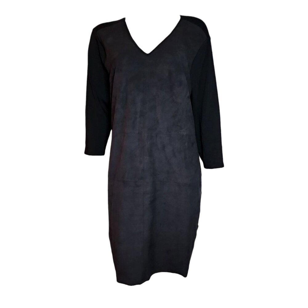 Vince Camuto Dress Womens Size XL‎ Solid All Black Suede Look Front Pullover